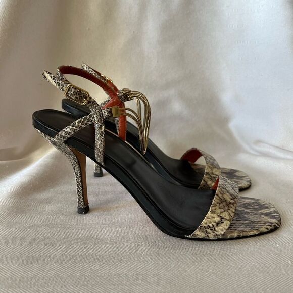 Diane Von Furstenberg snakeskin sandals with gold ankle strap, size 7. - Picture 4 of 7